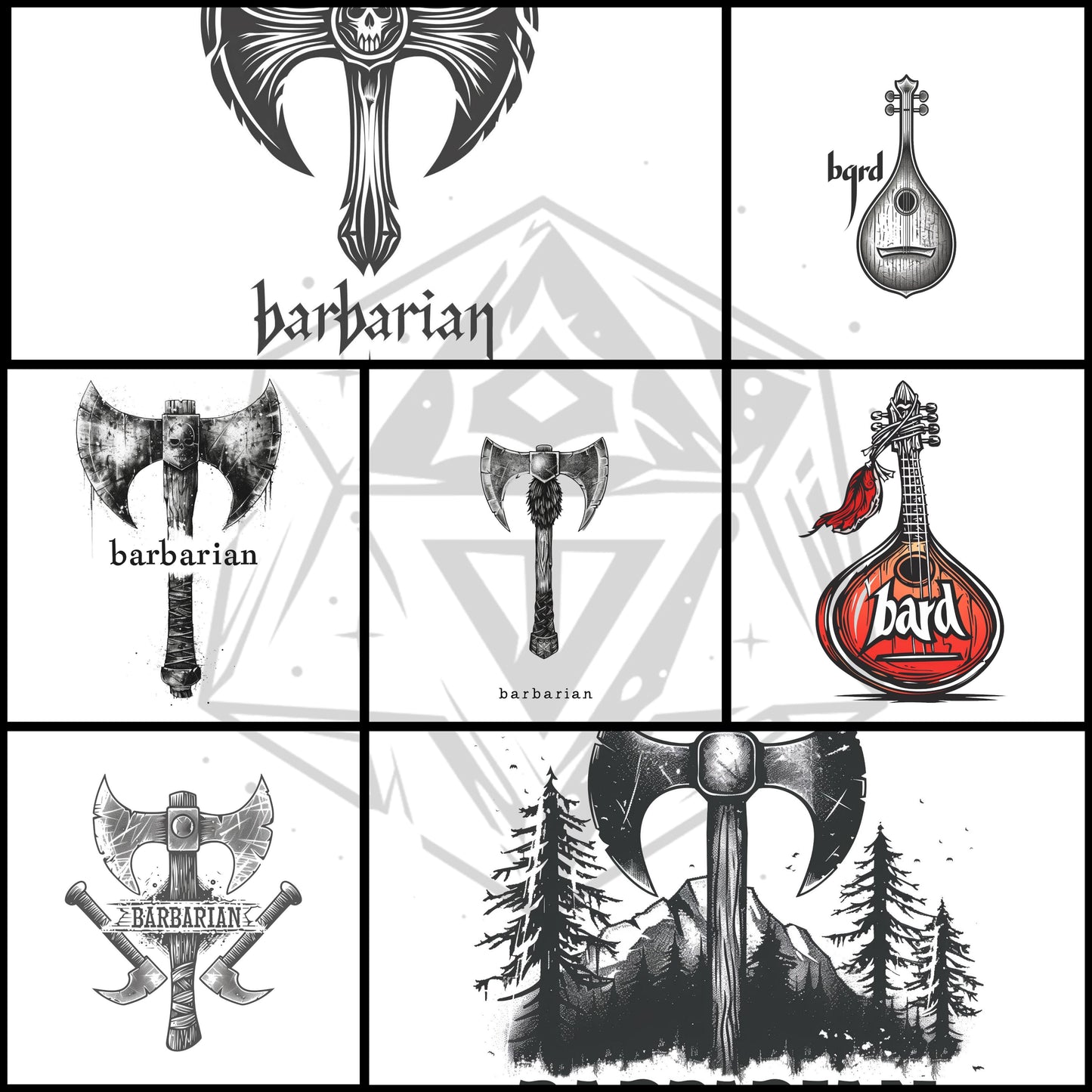 60 RPG Class Logos – Fantasy Class Icon Bundle – Printable Digital Pack – Instant Download