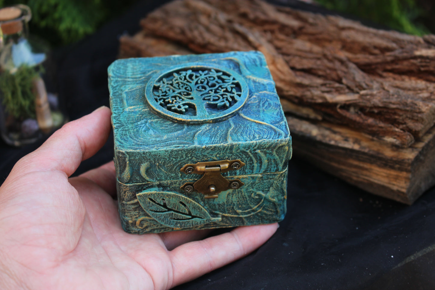Artisan-crafted Tree of Life storage box for jewelry, crystals, charms, and treasured keepsakes