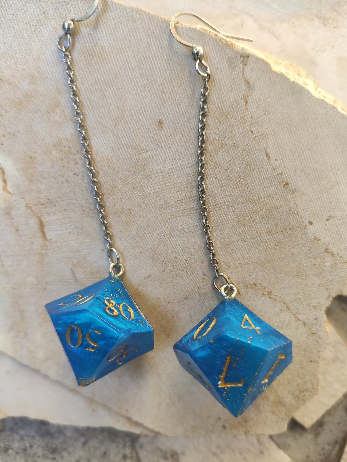 Blue D10 dice earrings RPG jewelry gift