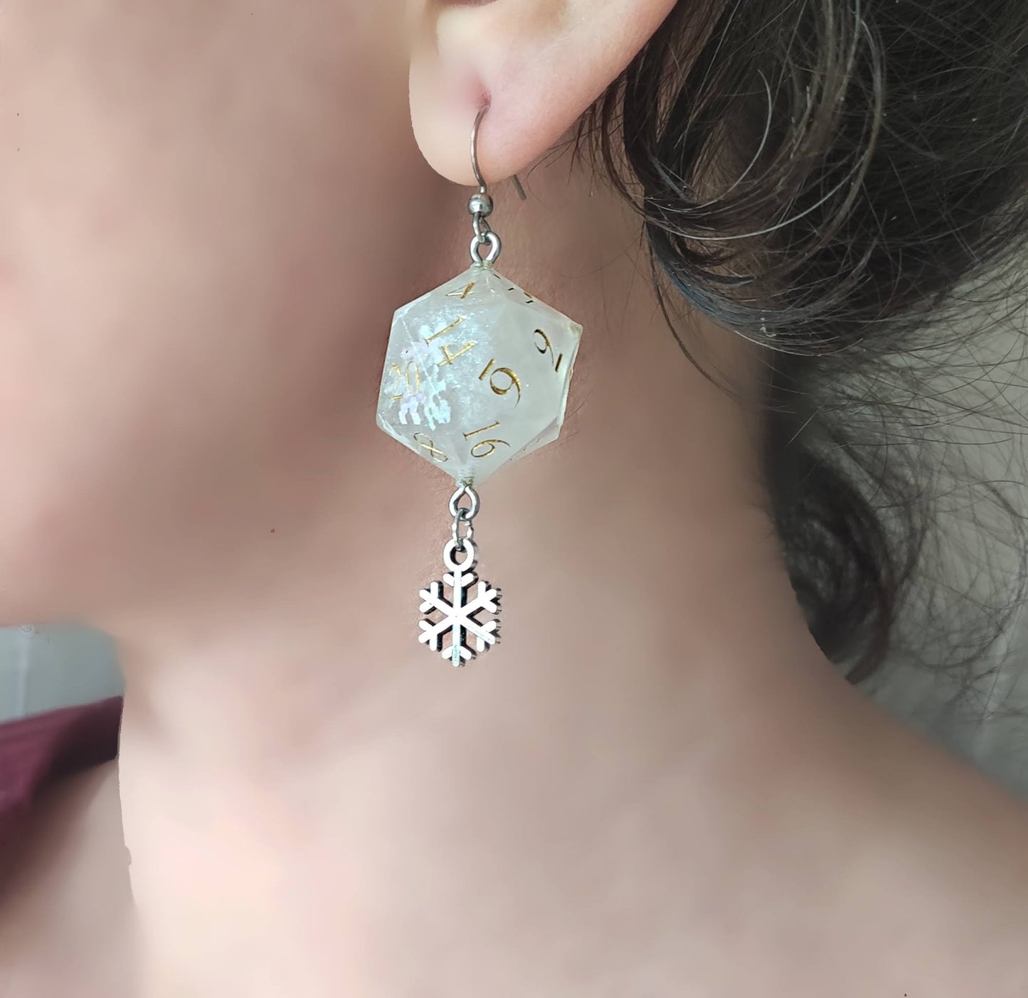 Fantasy gamer jewelry earrings, D20 dice design with unique style