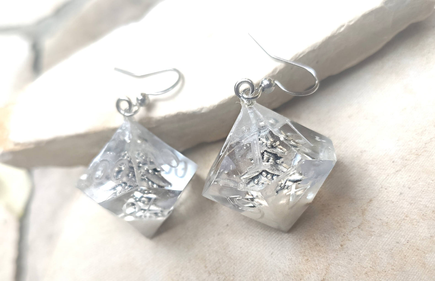 Fantasy jewelry dice earrings with detailed handcrafted design