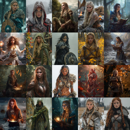 80 Female Character Portraits – Fantasy Digital Art Bundle – Instant Download