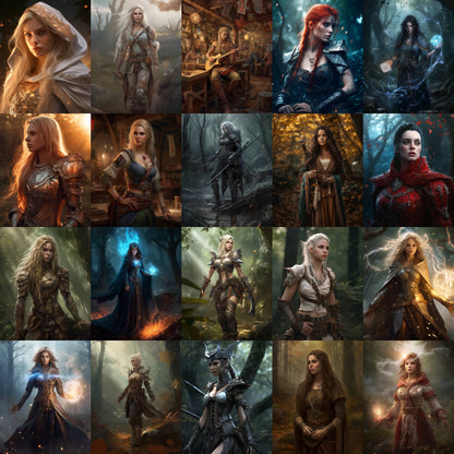 80 Female Character Portraits – Fantasy Digital Art Bundle – Instant Download