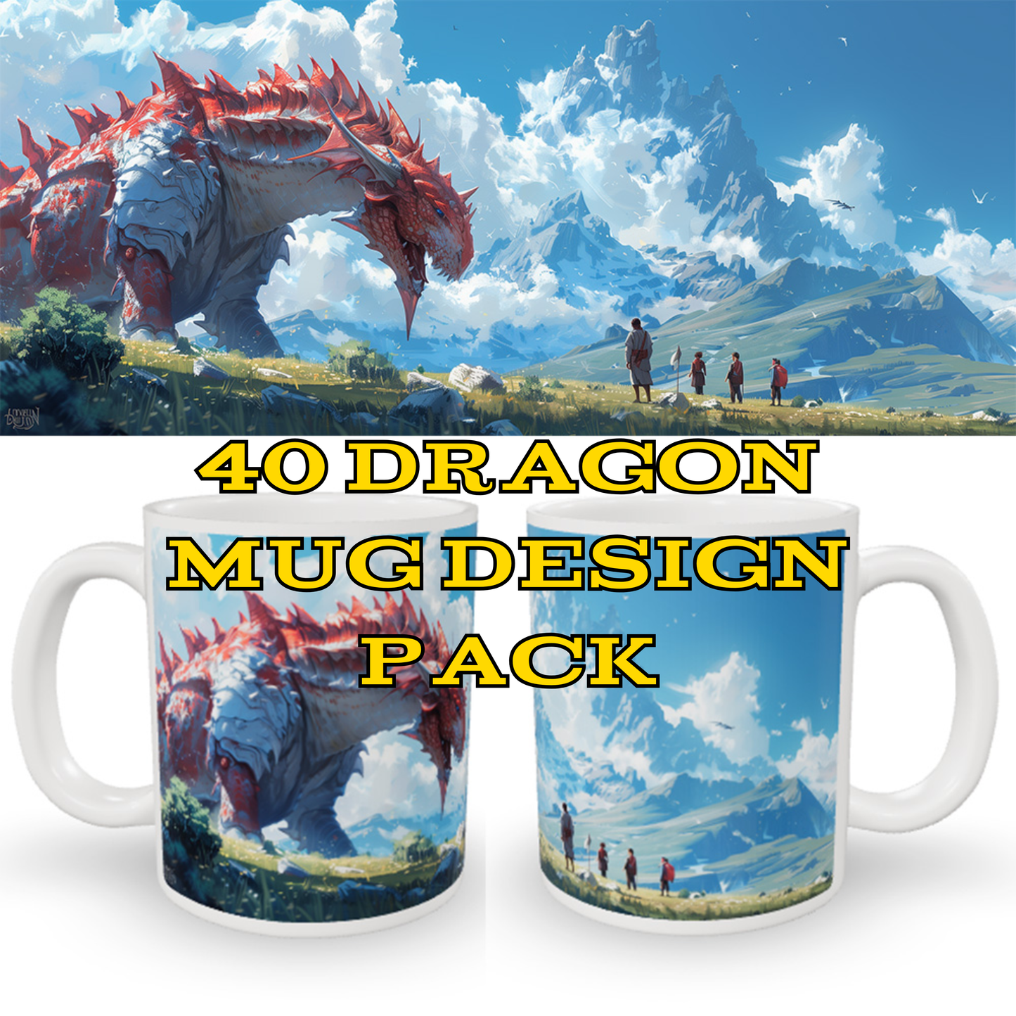 40 Fantasy Dragon Mug Wrap Designs – Panorama Mug Sublimation Bundle – Instant Download