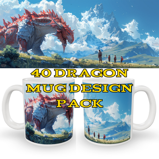 40 Fantasy Dragon Mug Wrap Designs – Panorama Mug Sublimation Bundle – Instant Download