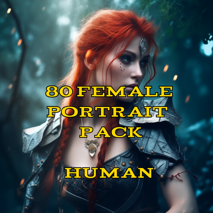 80 Female Character Portraits – Fantasy Digital Art Bundle – Instant Download