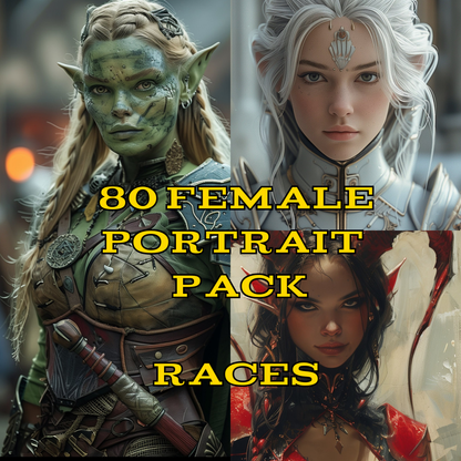 80 Female Fantasy Character Portrait Bundle – RPG Character Art Pack – Instant Download