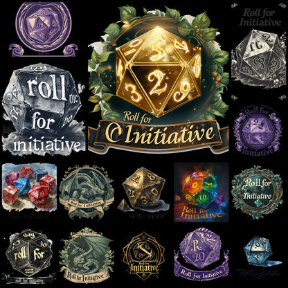 30 Roll for Initiative PNG Designs – Fantasy RPG Graphic Bundle – Instant Download