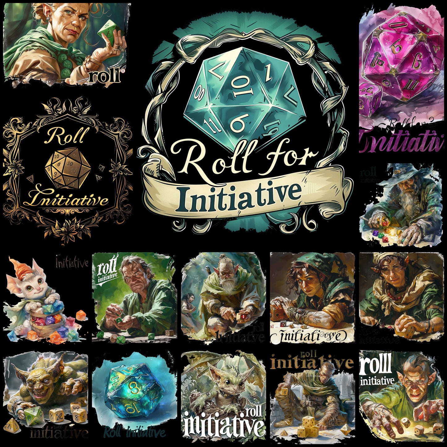 30 Roll for Initiative PNG Designs – Fantasy RPG Graphic Bundle – Instant Download