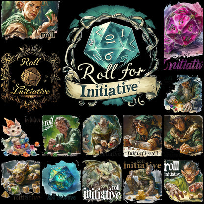 30 Roll for Initiative PNG Designs – Fantasy RPG Graphic Bundle – Instant Download