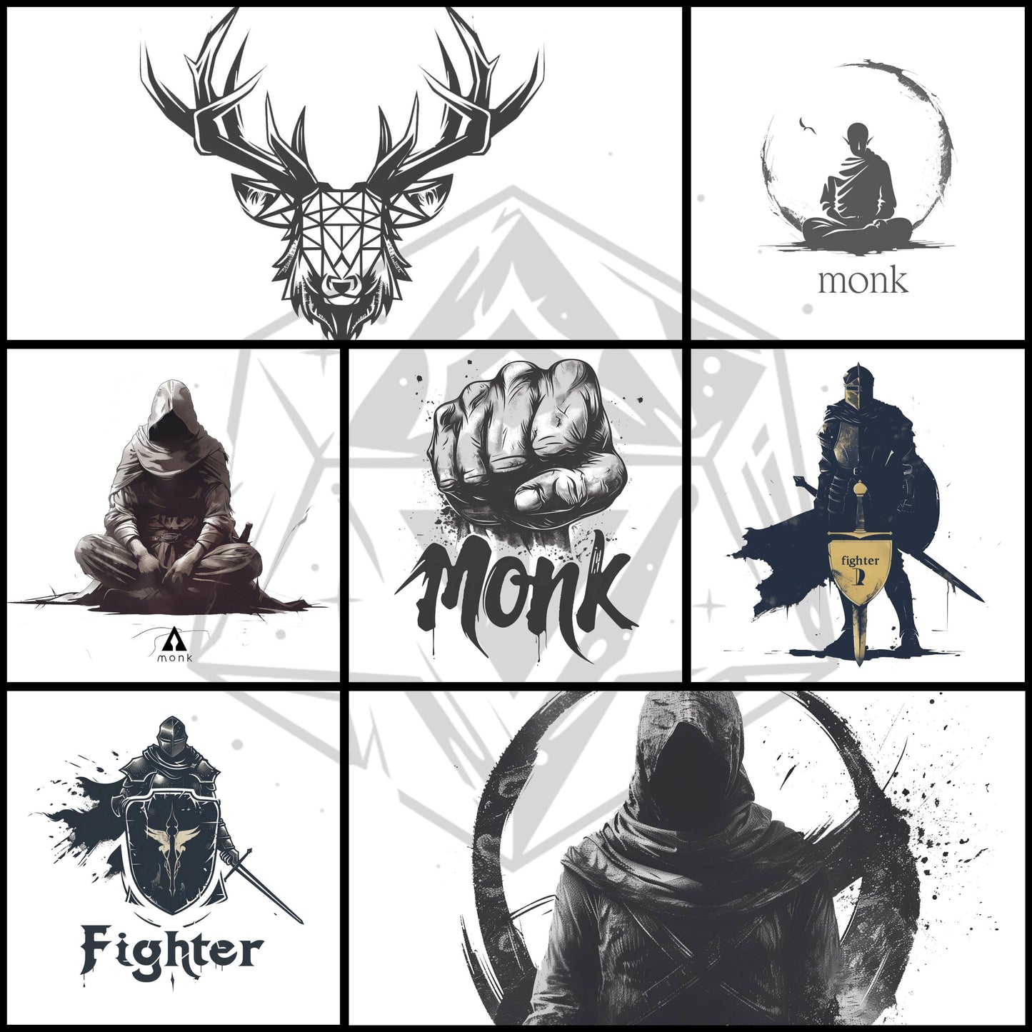 60 RPG Class Logos – Fantasy Class Icon Bundle – Printable Digital Pack – Instant Download