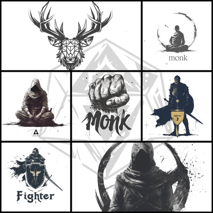 60 RPG Class Logos – Fantasy Class Icon Bundle – Printable Digital Pack – Instant Download