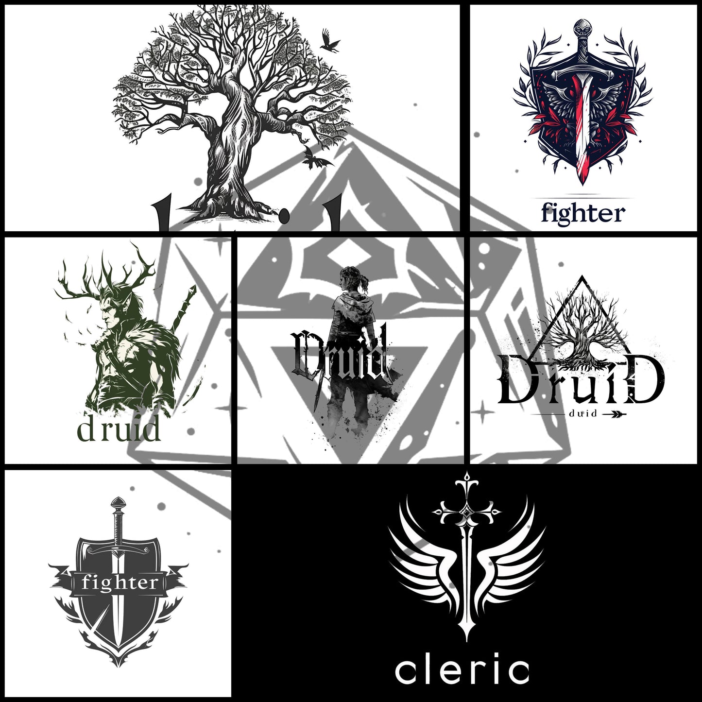 60 RPG Class Logos – Fantasy Class Icon Bundle – Printable Digital Pack – Instant Download