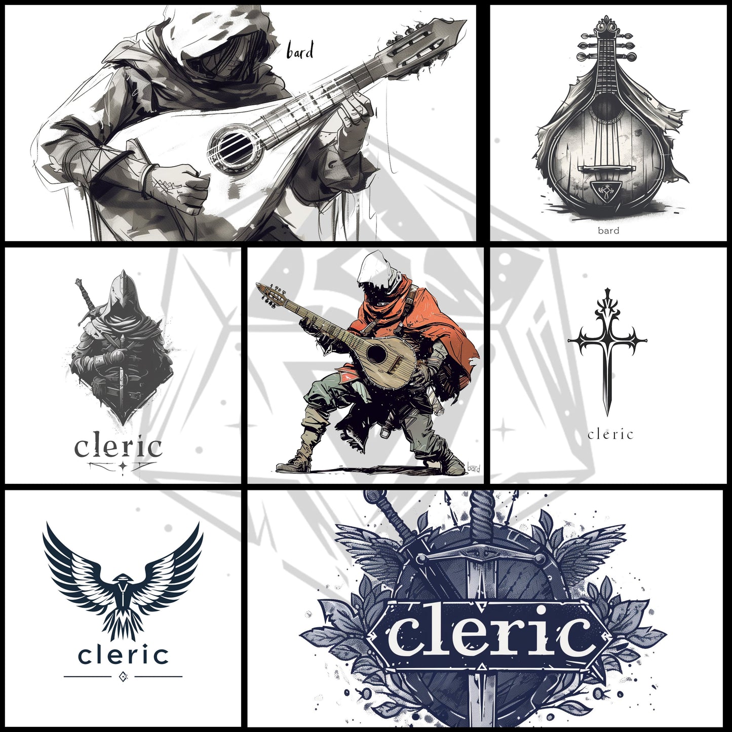 60 RPG Class Logos – Fantasy Class Icon Bundle – Printable Digital Pack – Instant Download