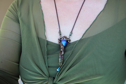 Handmade fantasy pendant necklace with adjustable waxed cord