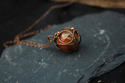 Dragon vein agate copper wire wrapped pendant necklace with adjustable chain