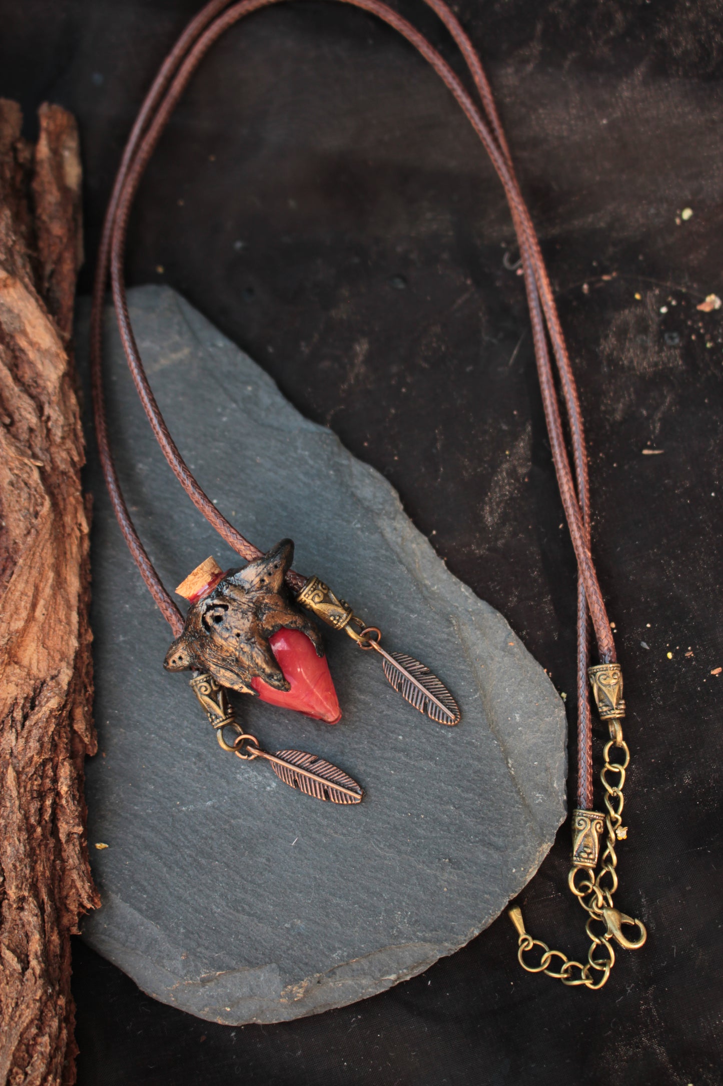 Adjustable metal chain with handmade potion relic pendant