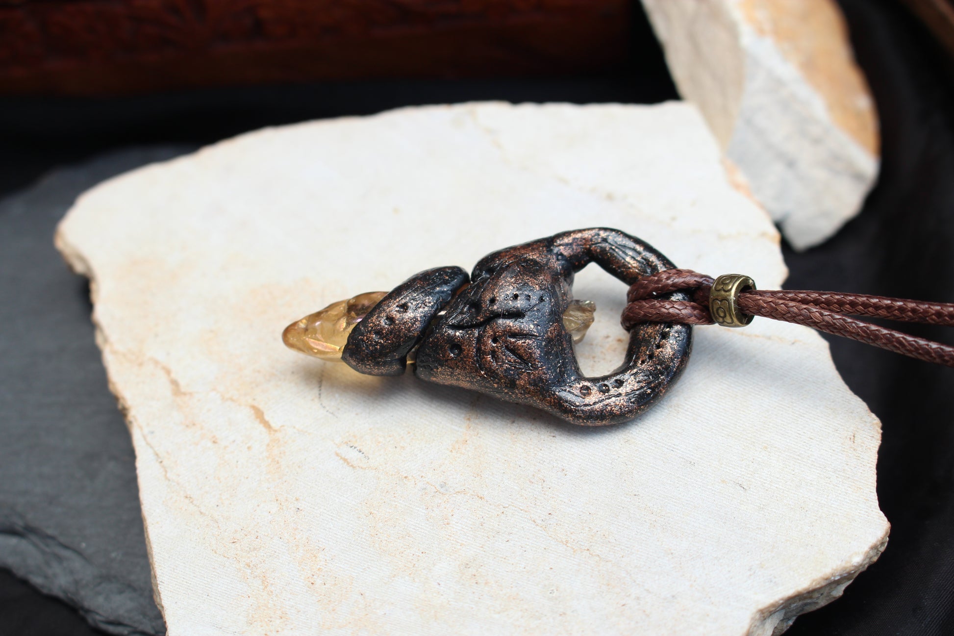 Handmade ancient relic necklace with adjustable waxed cord