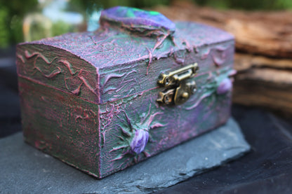 Decorative witch altar box with glowing gemstone