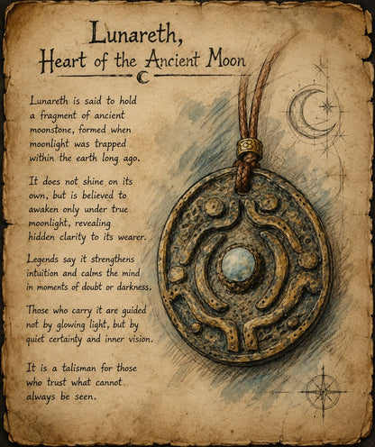 Illustration of the Ancient Moonstone Amulet in a fantasy RPG concept art style, resembling an item sketch from a DnD adventure book.