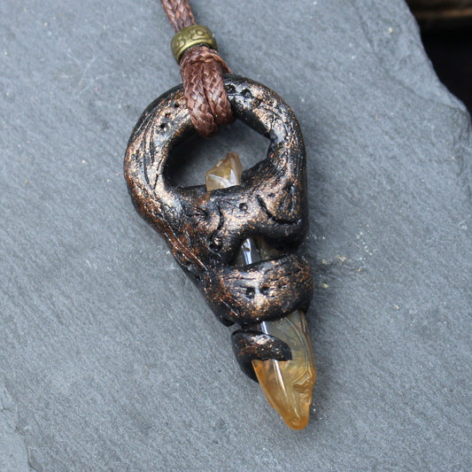 Handmade ancient relic necklace with Quartz Crystal and medieval fantasy talisman design