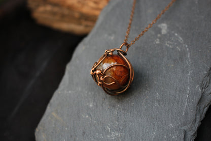 Artisan copper wire wrapped dragon vein agate statement necklace