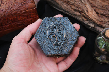 Artisan dragon treasure chest with protective varnished finish