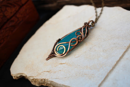 Bohemian blue agate wire wrapped necklace handcrafted from copper wire