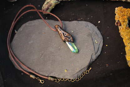 Handmade bronze and green forest pendant necklace