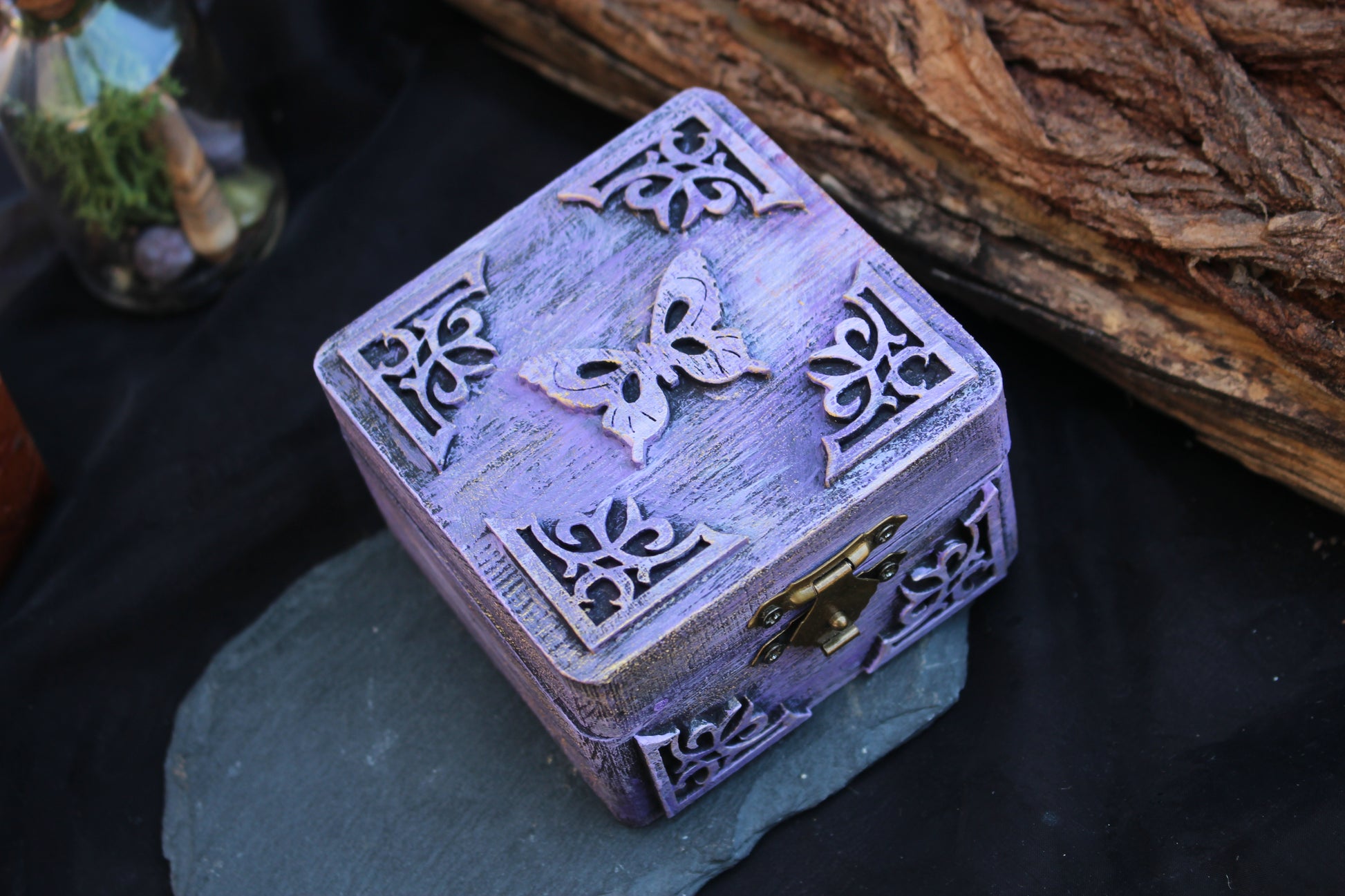 Handmade butterfly keepsake box made from wood