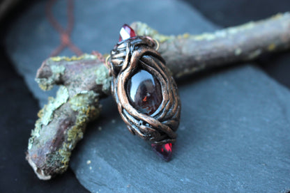 Unique handmade necklace combining polymer clay, crystals and an antique bronze finish