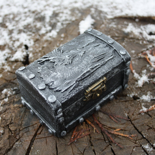 Fantasy dragon dice box used in tabletop RPG game environment