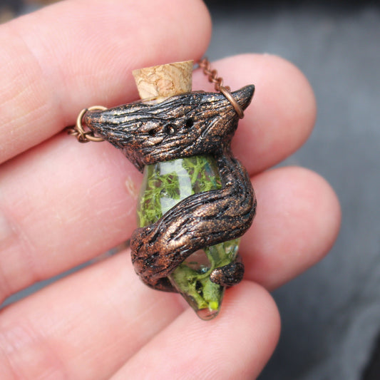 Handmade Druid Moss Potion pendant with real moss and antique copper details