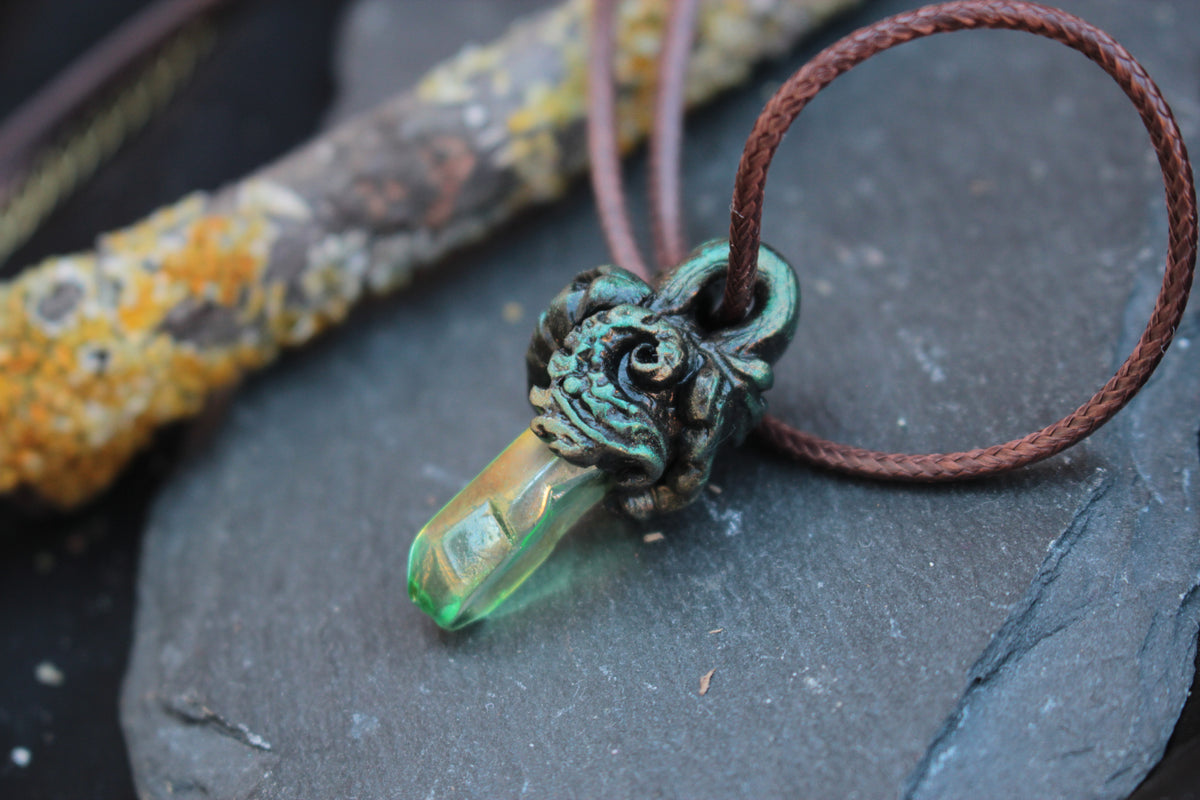 Handmade fantasy crystal pendant necklace inspired by an enchanted forest