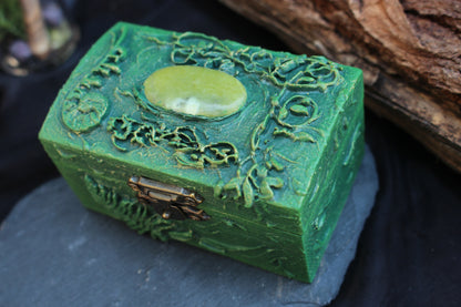 Enchanted wooden treasure box with fantasy aesthetic