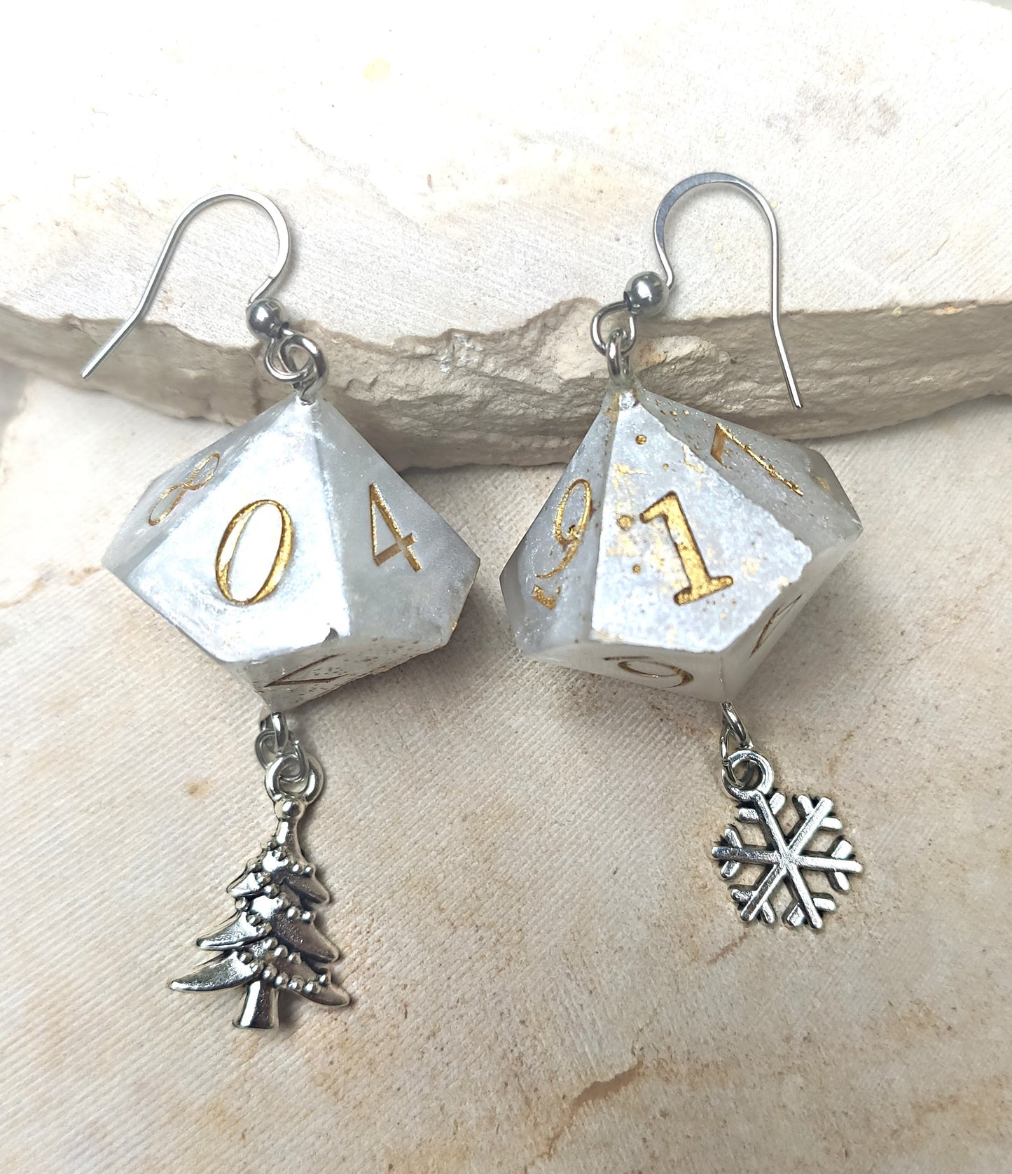 Unique tabletop gaming earrings for winter outfits and holiday parties