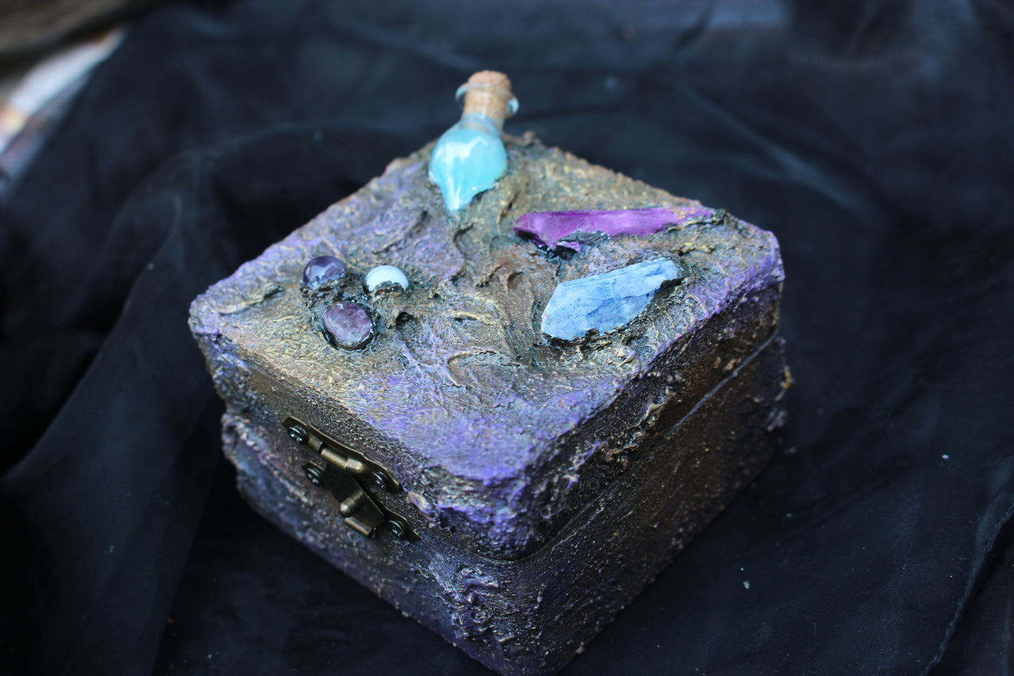 Fantasy-inspired handmade keepsake chest with crystal accents