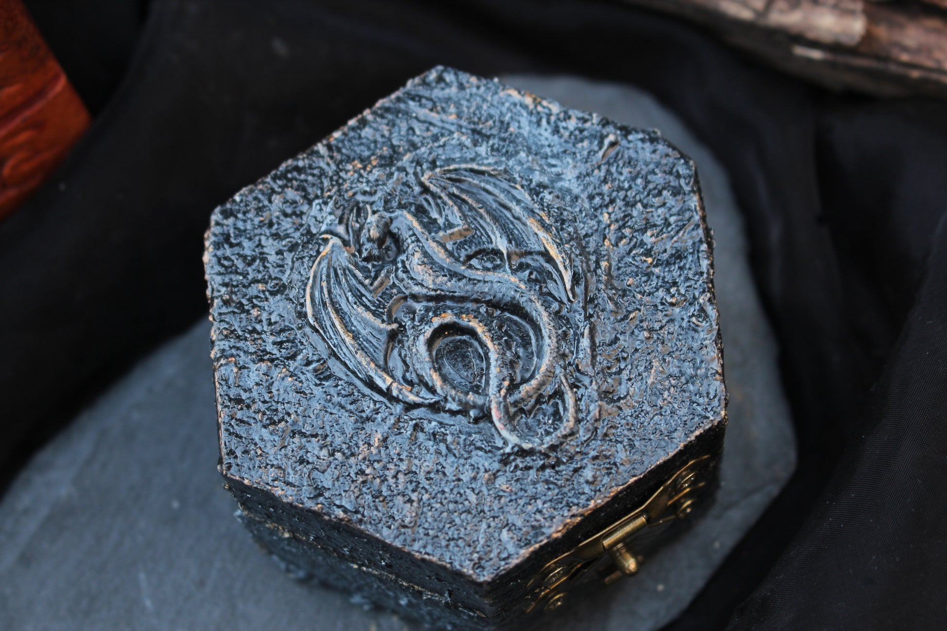 Rustic fantasy keepsake box for collectors and dragon lovers