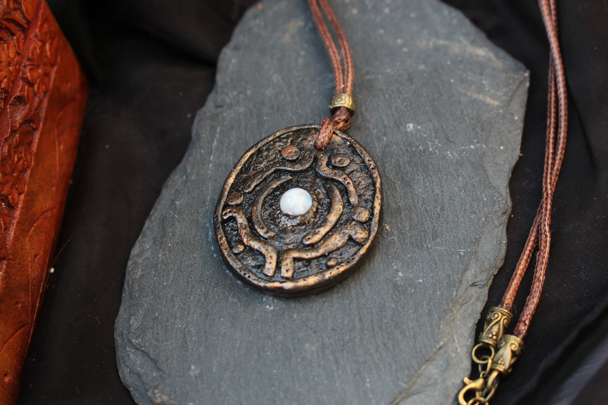 Handmade fantasy pendant featuring a natural Moonstone gemstone