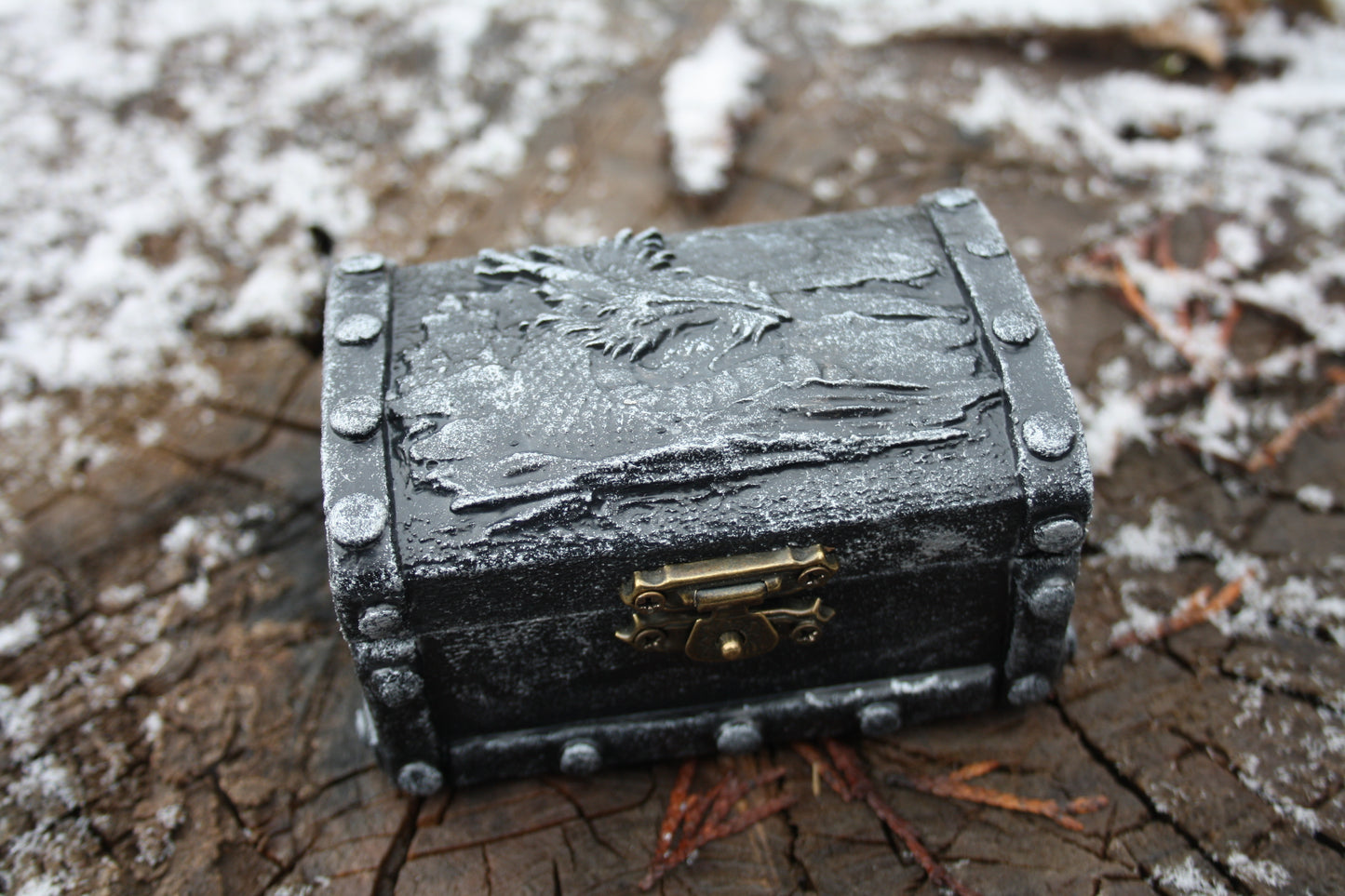 Handmade fantasy wooden chest for tabletop RPG accessories