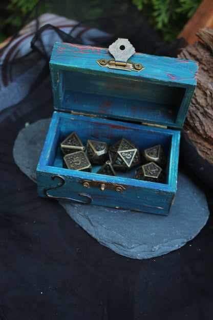 Handmade fantasy treasure chest featuring a labradorite gemstone
