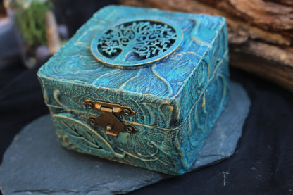 Fantasy wooden trinket box for storing jewelry, crystals, and precious keepsakes