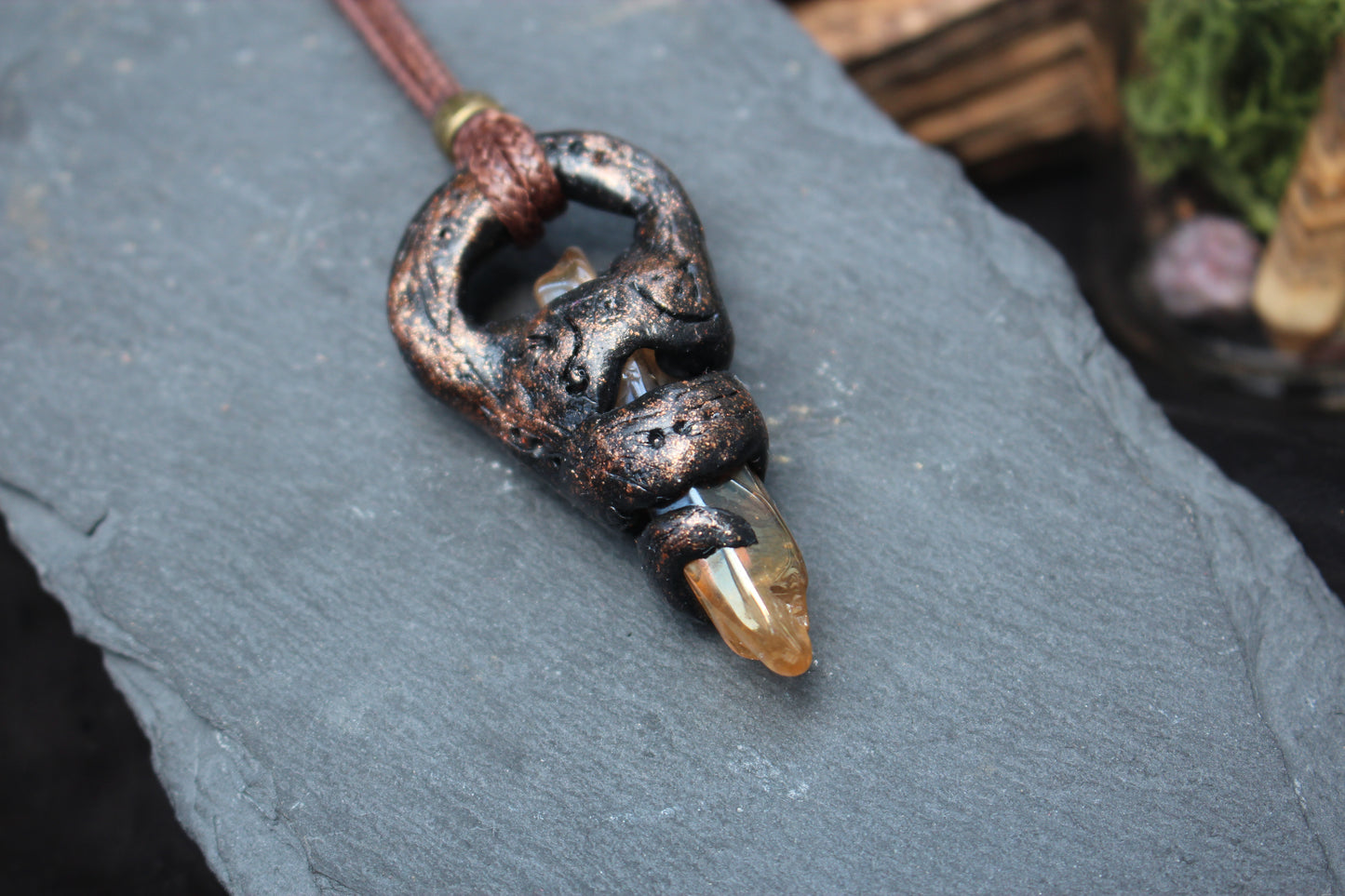 Handmade warrior amulet pendant inspired by ancient fantasy artifacts