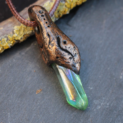 Green glowing forest pendant necklace with bronze details