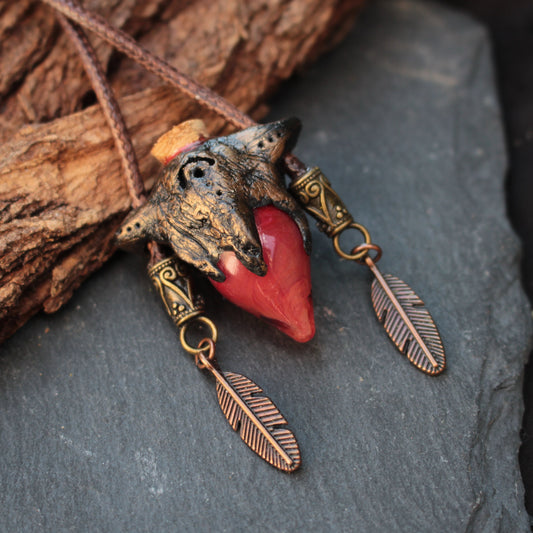 Fantasy forest inspired necklace with feather charms and ancient relic style