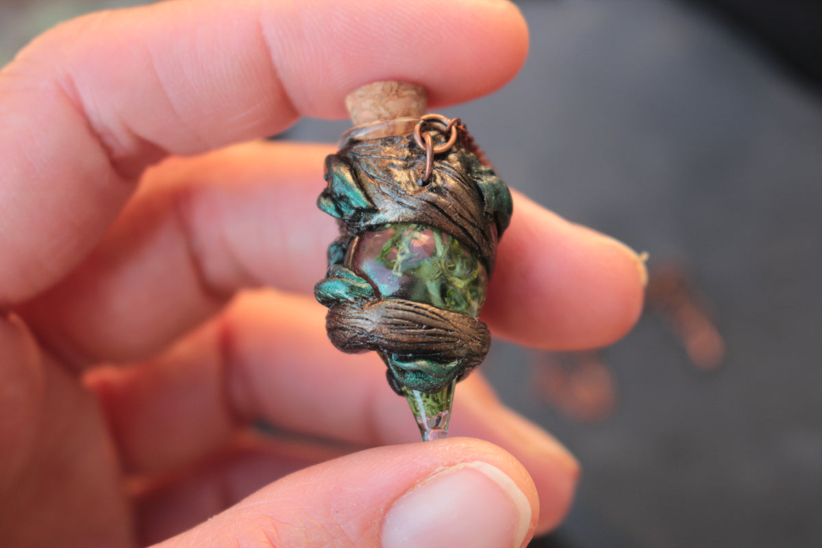 Handmade forest magic necklace inspired by druidic fantasy and magical potions