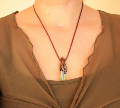 Handmade enchanted forest necklace with bronze and green details