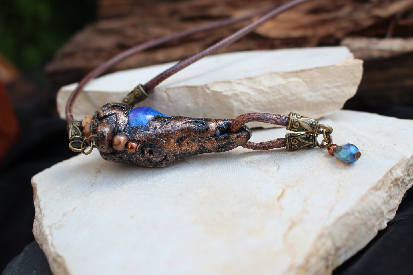Handmade glass potion bottle pendant necklace with fantasy aesthetic