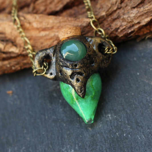 Handmade glow in the dark ancient green potion necklace with Green Quartz gemstone