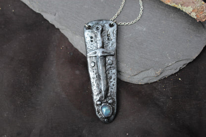 Gothic-inspired handmade sword necklace with metallic details